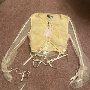 Missguided yellow mesh crop top with ties